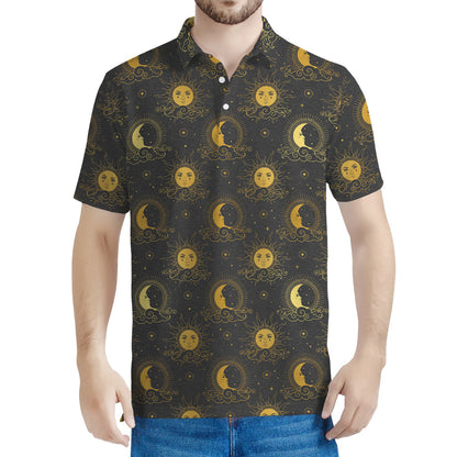 Vintage Celestial Pattern Print Men's Polo Shirt