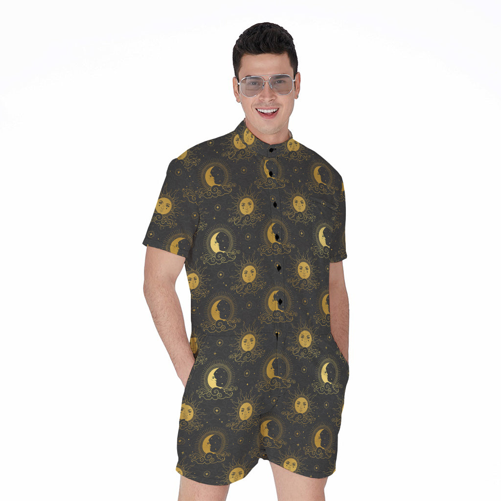 Vintage Celestial Pattern Print Men's Rompers