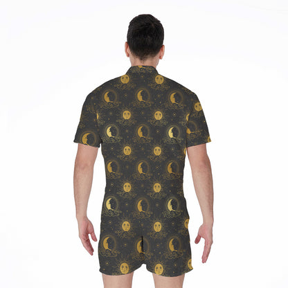 Vintage Celestial Pattern Print Men's Rompers