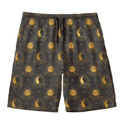 Vintage Celestial Pattern Print Men's Swim Trunks