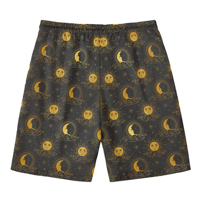 Vintage Celestial Pattern Print Men's Swim Trunks