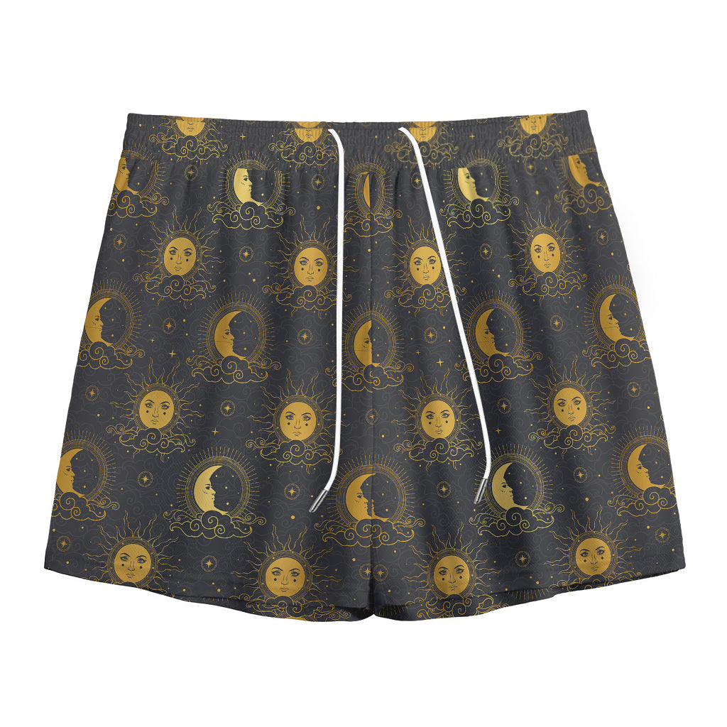 Vintage Celestial Pattern Print Mesh Shorts