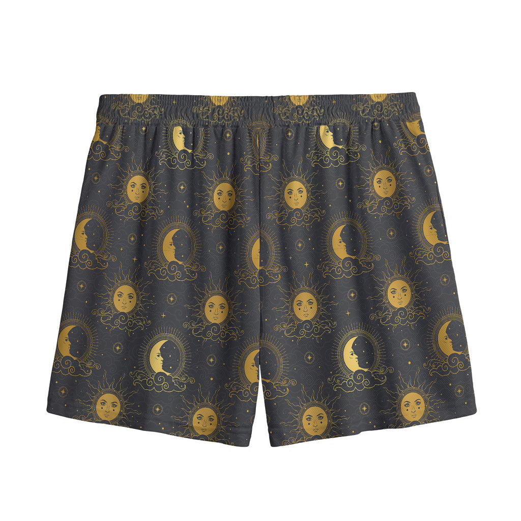 Vintage Celestial Pattern Print Mesh Shorts