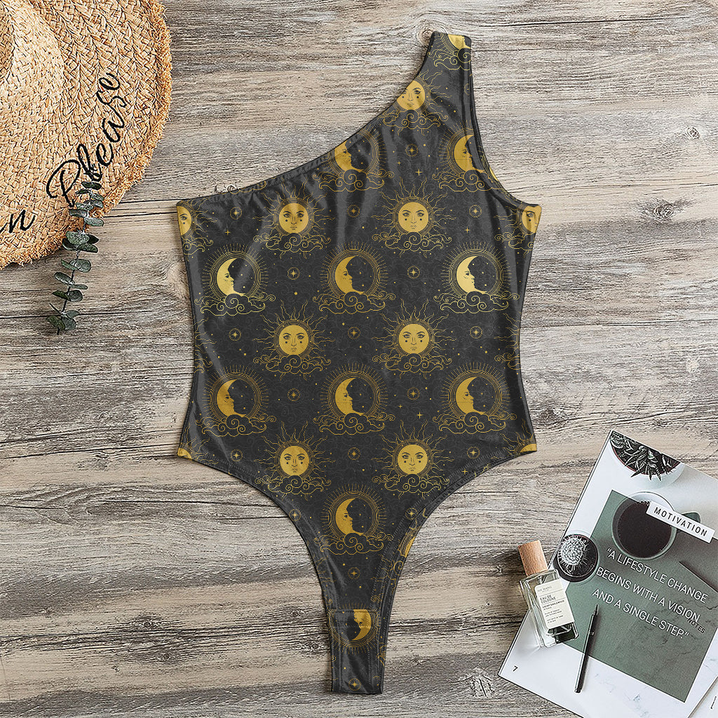 Vintage Celestial Pattern Print One Shoulder Bodysuit