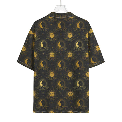 Vintage Celestial Pattern Print Rayon Hawaiian Shirt