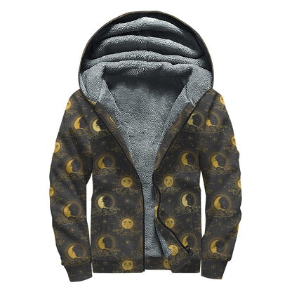 Vintage Celestial Pattern Print Sherpa Lined Zip Up Hoodie