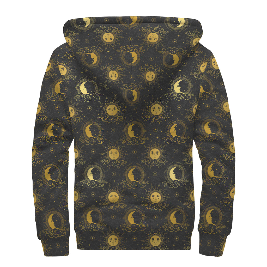 Vintage Celestial Pattern Print Sherpa Lined Zip Up Hoodie