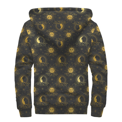 Vintage Celestial Pattern Print Sherpa Lined Zip Up Hoodie