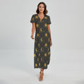 Vintage Celestial Pattern Print Short Sleeve Maxi Dress