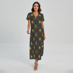 Vintage Celestial Pattern Print Short Sleeve Maxi Dress