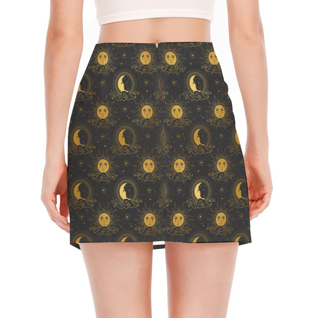 Vintage Celestial Pattern Print Side Slit Mini Skirt