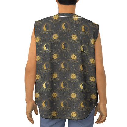 Vintage Celestial Pattern Print Sleeveless Baseball Jersey