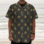 Vintage Celestial Pattern Print Textured Short Sleeve Shirt
