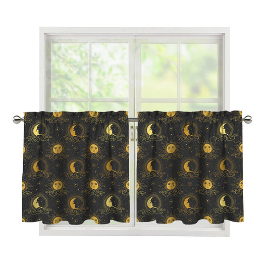 Vintage Celestial Pattern Print Tier Curtains