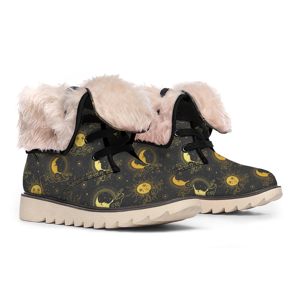 Vintage Celestial Pattern Print Winter Boots