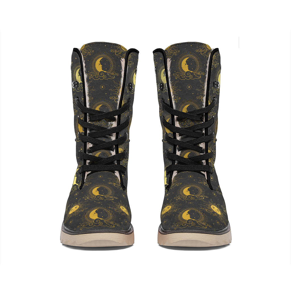 Vintage Celestial Pattern Print Winter Boots