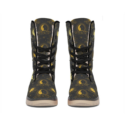 Vintage Celestial Pattern Print Winter Boots