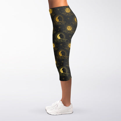 Vintage Celestial Pattern Print Women's Capri Leggings