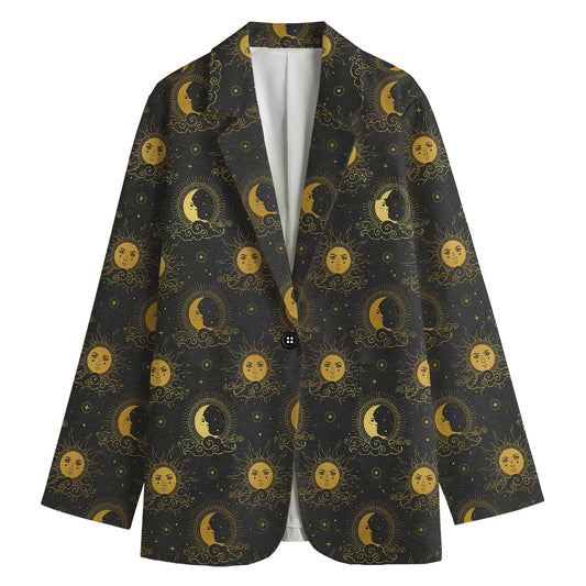 Vintage Celestial Pattern Print Women's Cotton Blazer