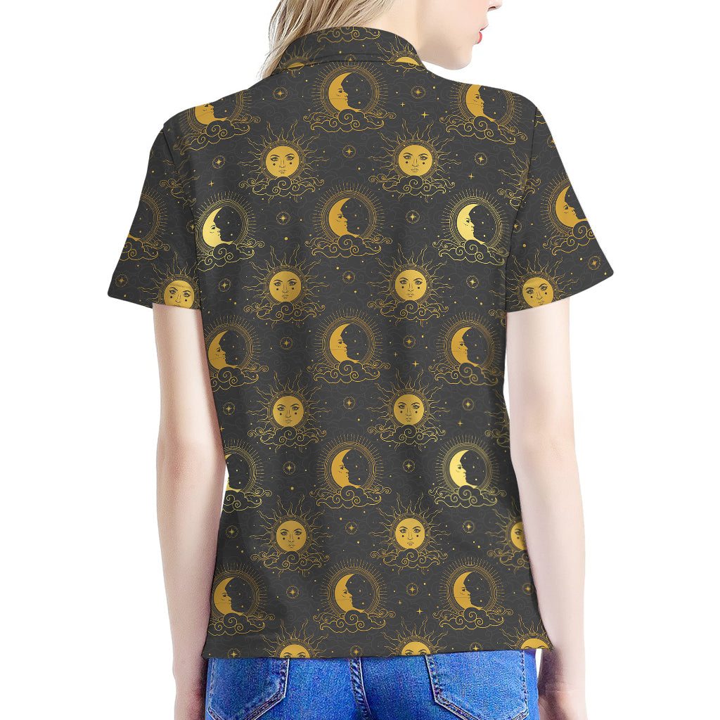 Vintage Celestial Pattern Print Women's Polo Shirt