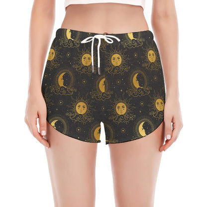 Vintage Celestial Pattern Print Women's Split Running Shorts
