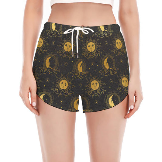 Vintage Celestial Pattern Print Women's Split Running Shorts