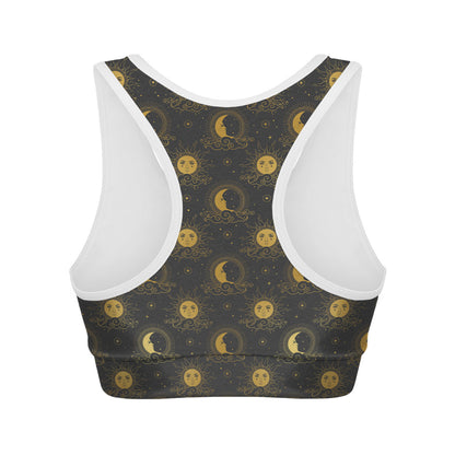Vintage Celestial Pattern Print Women's Sports Bra