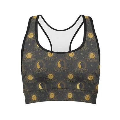 Vintage Celestial Pattern Print Women's Sports Bra