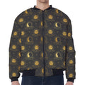 Vintage Celestial Pattern Print Zip Sleeve Bomber Jacket