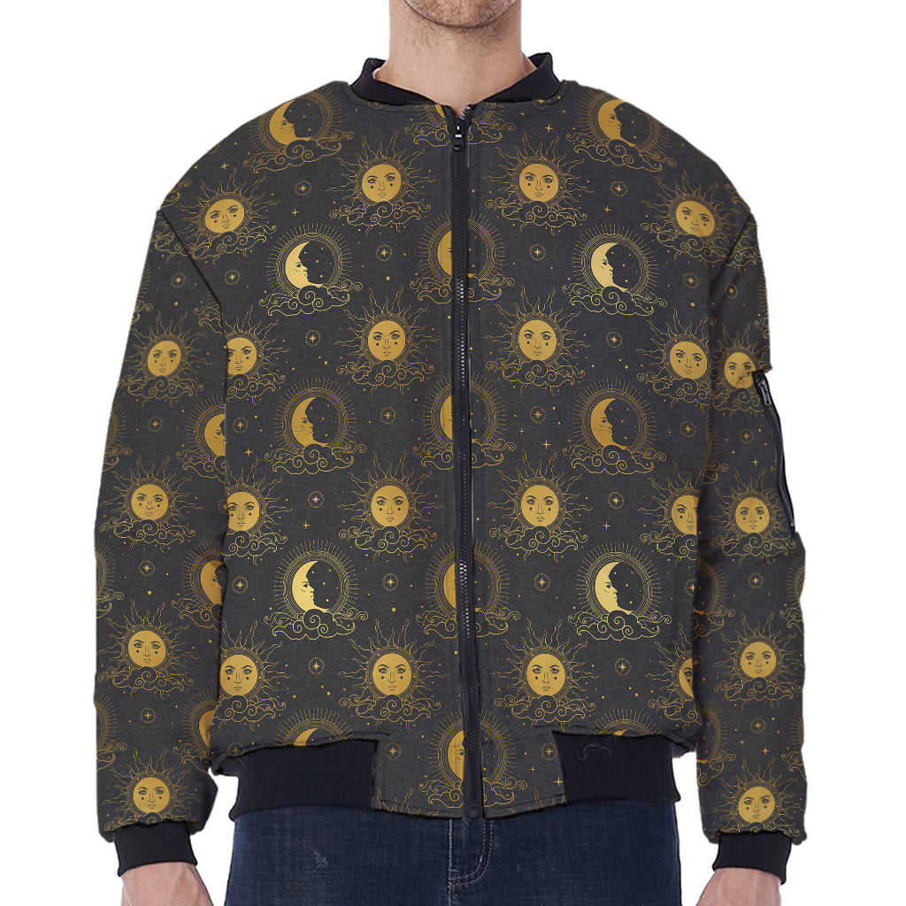 Vintage Celestial Pattern Print Zip Sleeve Bomber Jacket