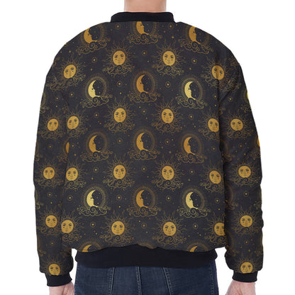 Vintage Celestial Pattern Print Zip Sleeve Bomber Jacket