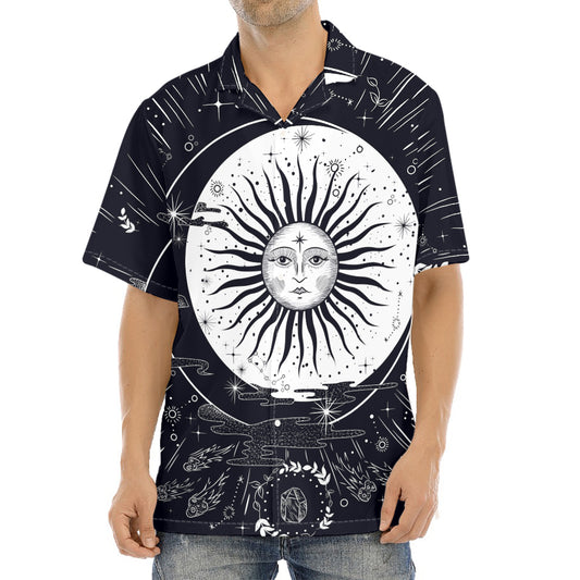 Vintage Celestial Sun Print Aloha Shirt