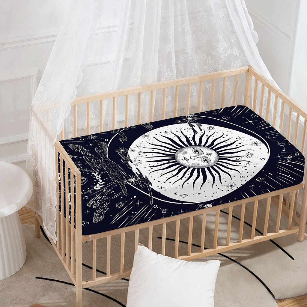 Vintage Celestial Sun Print Baby Crib Sheet