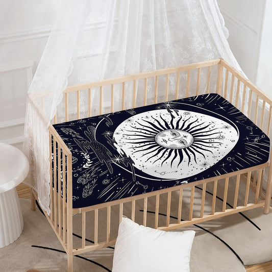 Vintage Celestial Sun Print Baby Crib Sheet