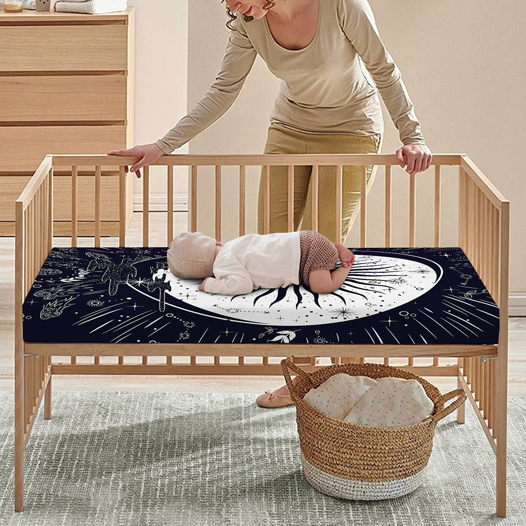 Vintage Celestial Sun Print Baby Crib Sheet