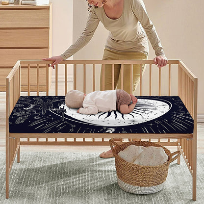 Vintage Celestial Sun Print Baby Crib Sheet