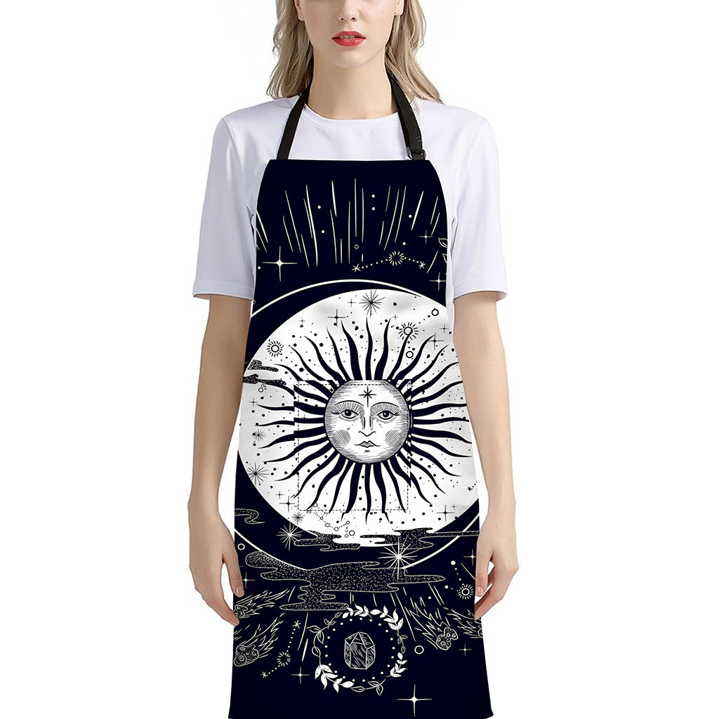 Vintage Celestial Sun Print Bib Apron With Pocket
