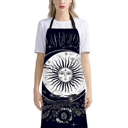 Vintage Celestial Sun Print Bib Apron With Pocket