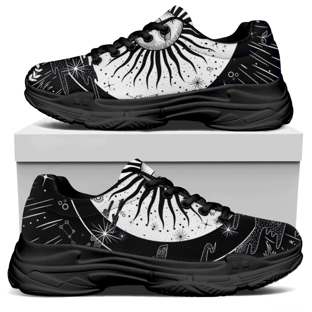 Vintage Celestial Sun Print Black Chunky Shoes