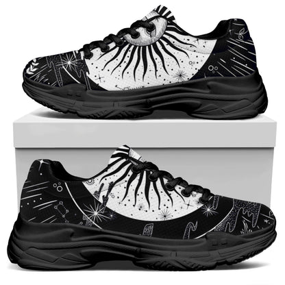 Vintage Celestial Sun Print Black Chunky Shoes