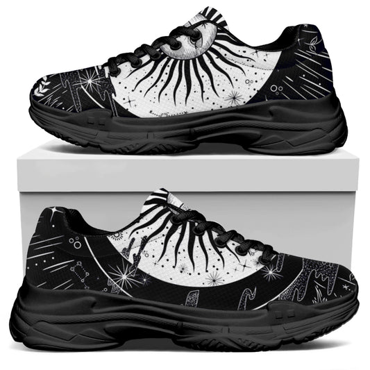Vintage Celestial Sun Print Black Chunky Shoes