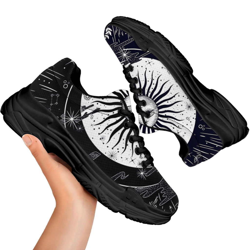 Vintage Celestial Sun Print Black Chunky Shoes