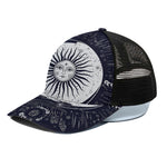 Vintage Celestial Sun Print Black Mesh Trucker Cap