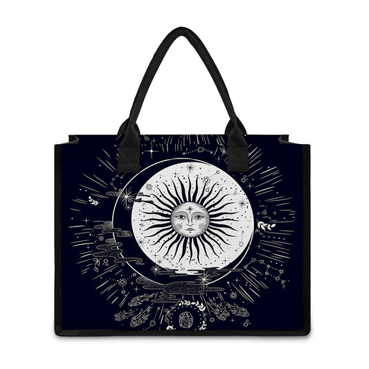 Vintage Celestial Sun Print Canvas Tote Bag
