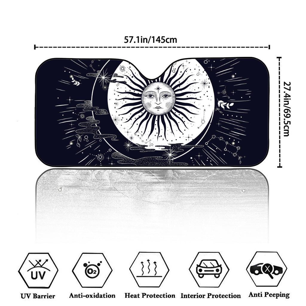Vintage Celestial Sun Print Car Windshield Sun Shade
