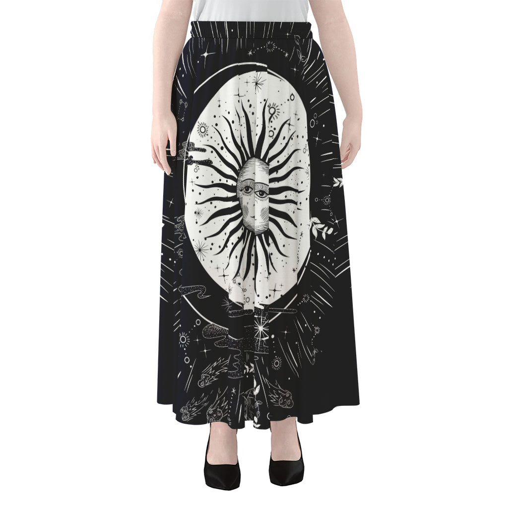 Vintage Celestial Sun Print Chiffon Maxi Skirt