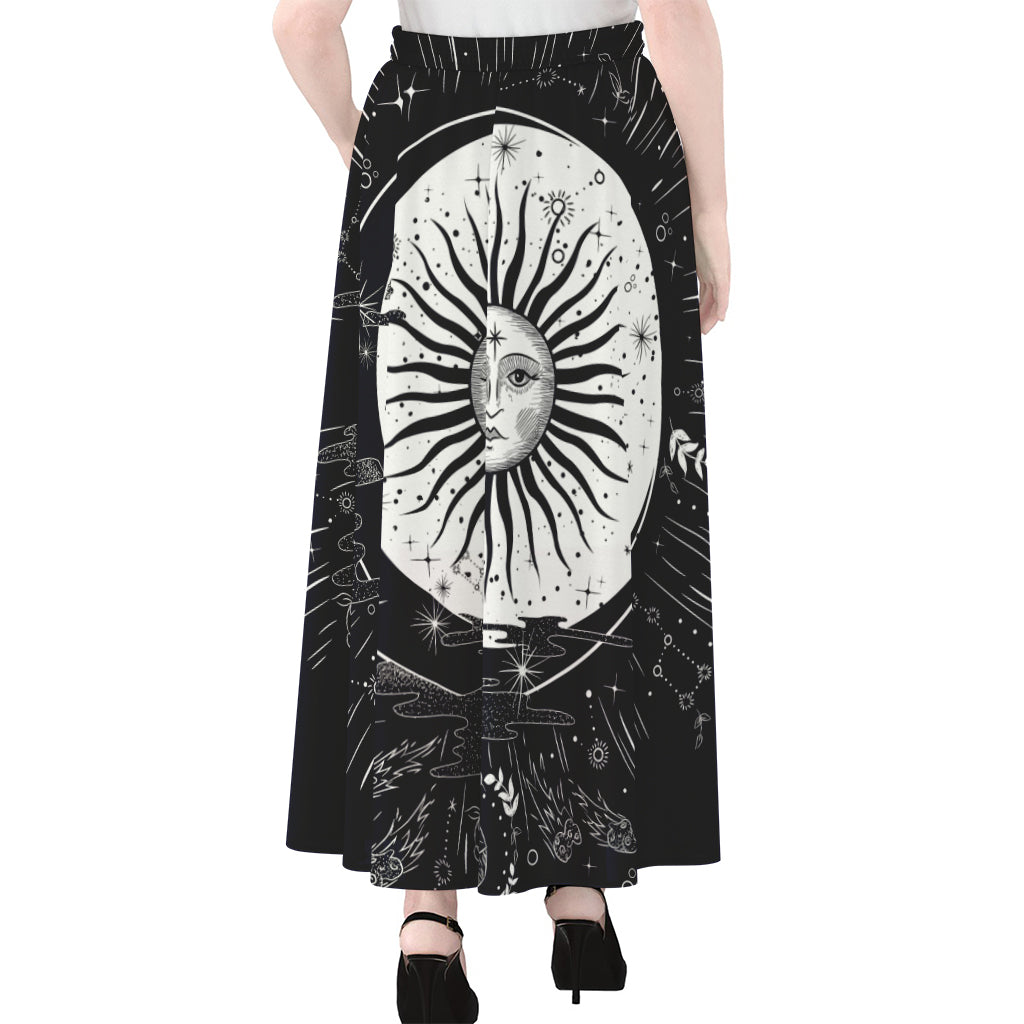 Vintage Celestial Sun Print Chiffon Maxi Skirt