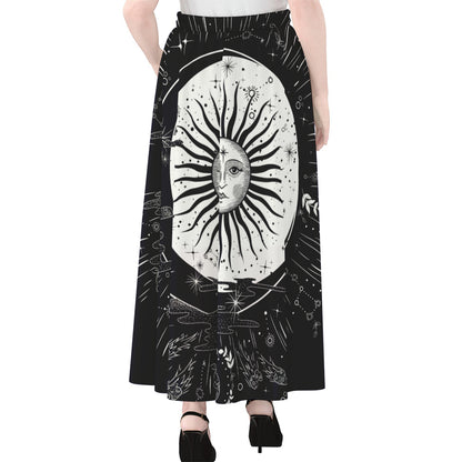 Vintage Celestial Sun Print Chiffon Maxi Skirt