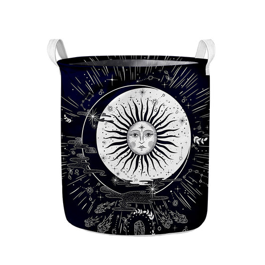 Vintage Celestial Sun Print Collapsible Laundry Basket