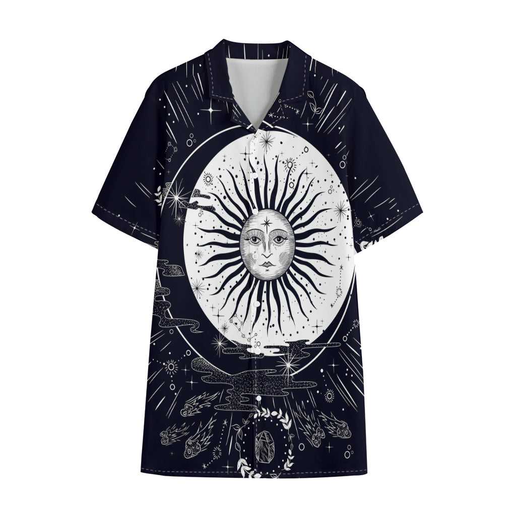 Vintage Celestial Sun Print Cotton Hawaiian Shirt